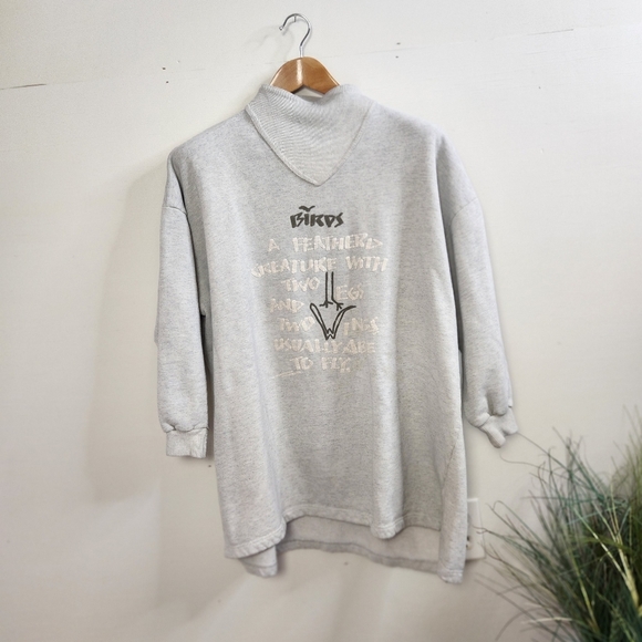 Vintage 90s Gray Birds Oversized Tunic Long Sweatshirt 1990s Preppy Graphic - Picture 7 of 7